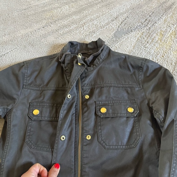 J Crew Downtown field jacket army military green gold buttons waxed cotton XXS - Picture 4 of 11